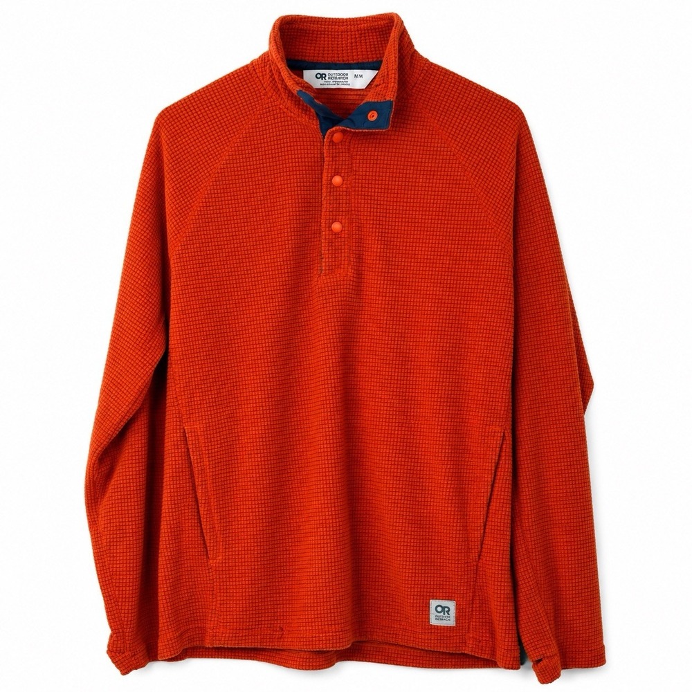 Outdoor Research Trail Mix Snap Pullover Mens Size M Orange Grid Fleece 274415